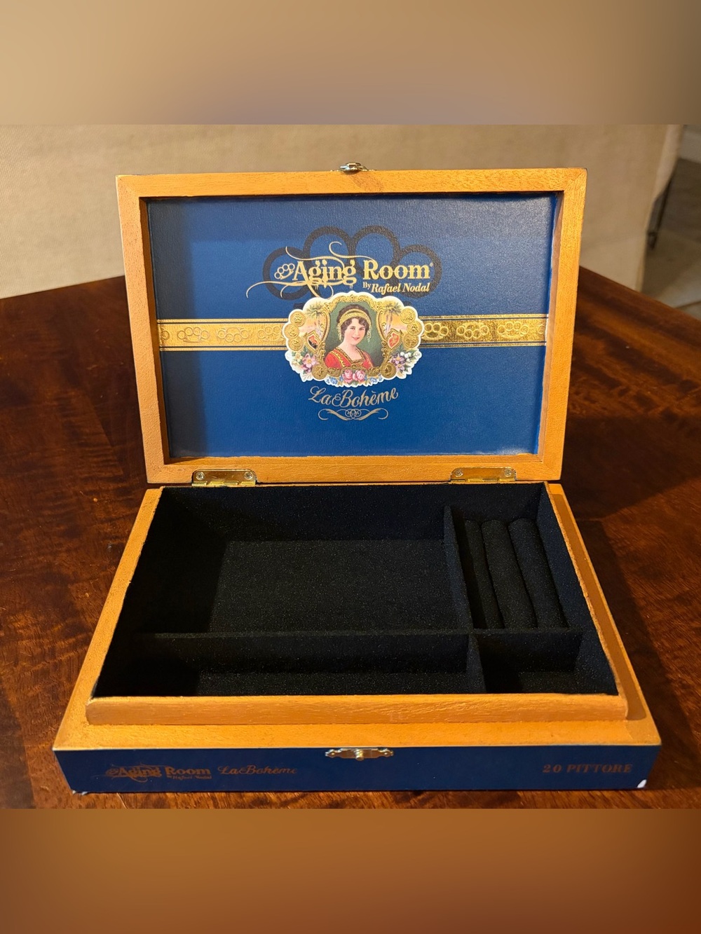 Upcycled Aging Room La Bohème Cigar Box Jewelry Organizer Box, Black Interior